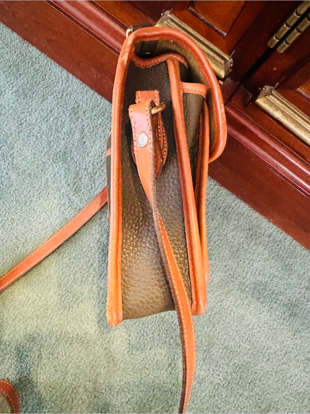 Dooney & Bourke Dark Brown Pebble Leather Messenger with Tan Trim - Picture 10 of 13